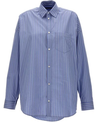 Balenciaga Logo Print Striped Shirt Shirt, Blouse - Blue