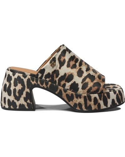 Ganni Leopard Sandals - Natural