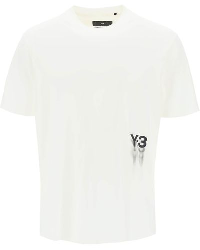 Y-3 T Shirt With Gradient Logo Print - White