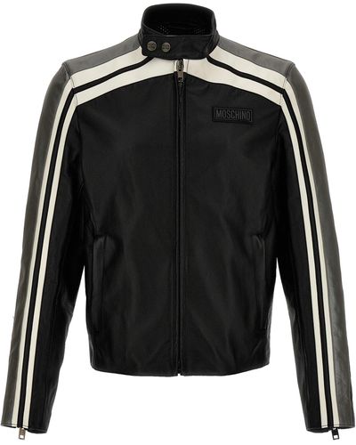 Moschino Leather Jacket With Contrasting Bands Giacche Nero