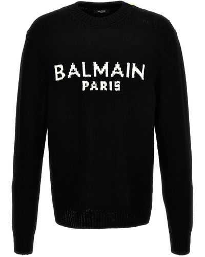 Balmain Jacquard Logo Sweater Maglioni Bianco/Nero