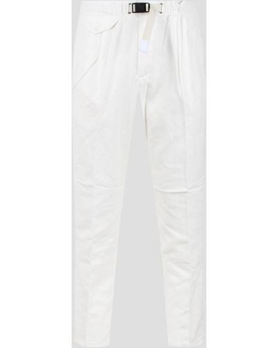 White Sand Linen Cotton Blend Trousers - White