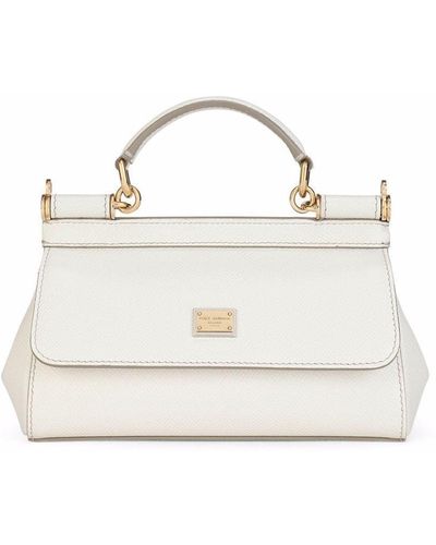 Dolce & Gabbana Optical White Calf Leather Small Sicily Shoulder Bag