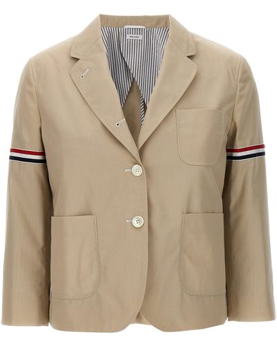 Thom Browne Cropped Sack Patch Pocket Sportcoat Blazer And Suits Beige - Neutro
