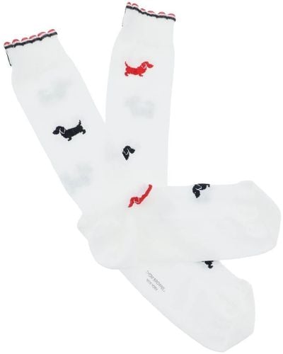 Thom Browne Hector Socks In Cotton Piqué - White