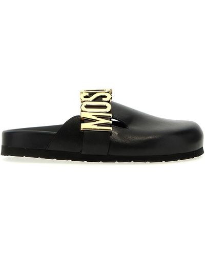 Moschino Logo Mules Flat Shoes - Black