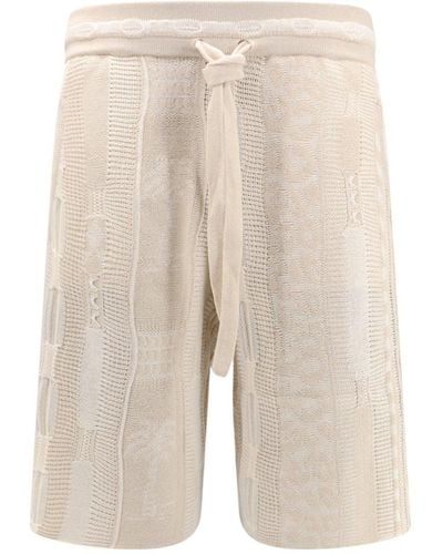 Laneus Cotton Bermuda Short With Embroideries - Natural