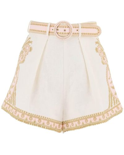 Zimmermann Shorts Waverly Embroidered Tuck - Natural