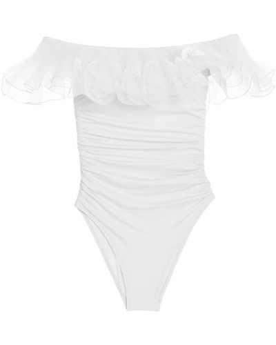 Giambattista Valli One-Piece Off-The-Shoulder Ruffles Swimsuit - White