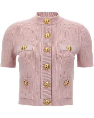 Balmain Logo Button Cardigan Sweater, Cardigans - Pink