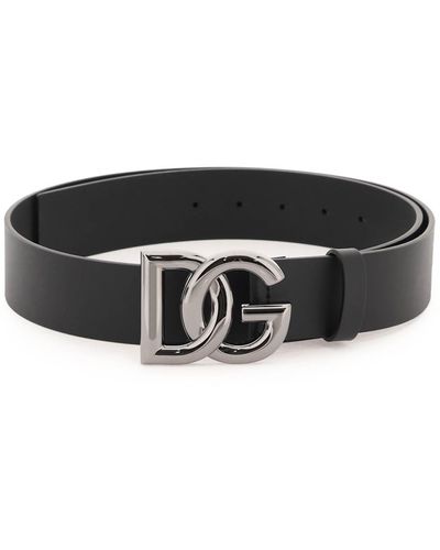 Dolce & Gabbana Lux Leather Belt With Dg Buckle - Black