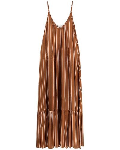 Semicouture Viscose Dress With Striped Motif - Brown
