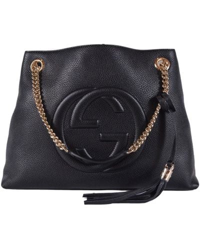 Gucci Soho GG Shoulder Bag In Black Leather
