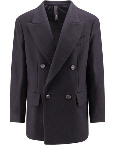 Hevò Double-breasted Virgin Wool Coat - Blue