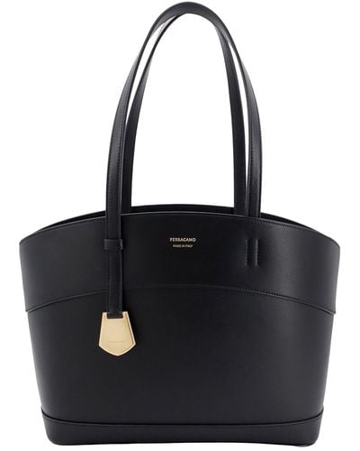 Ferragamo Leather Shoulder Bag With Logo Print - Black