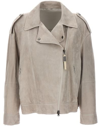 Brunello Cucinelli Leather Jacket - Grey