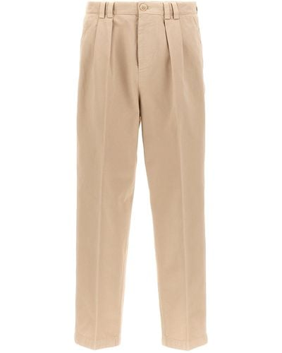 Brunello Cucinelli Cotton With Front Pleats Trousers - Natural