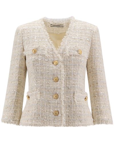 Tagliatore Tweed Blazer With Lurex Details - Natural