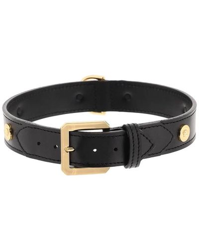 Versace Leather Collar With Medusa Studs Large - Black