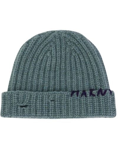Marni Beanie With Embroidered Logo Cappelli Celeste - Verde