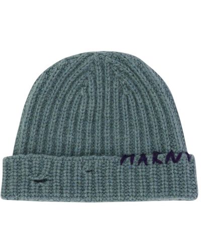 Marni Beanie With Embroidered Logo Hats - Green