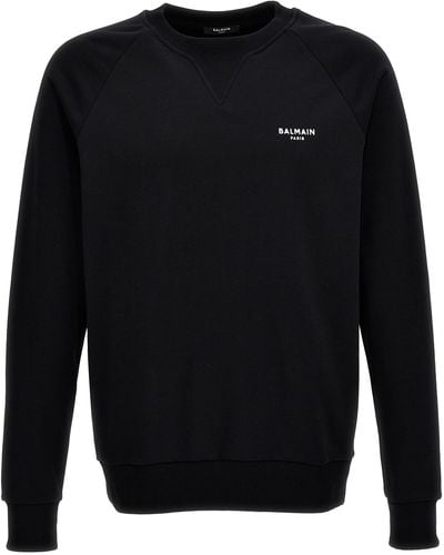 Balmain Crew-neck Sweatshirt With Flocked Logo - Black