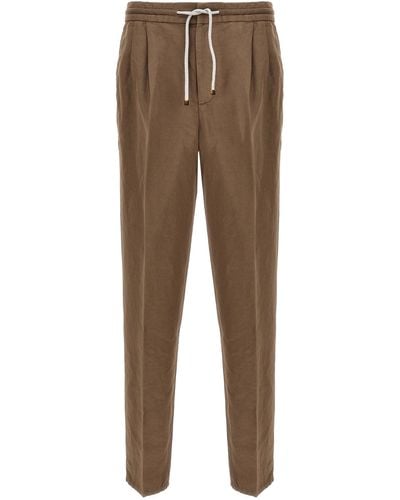 Brunello Cucinelli Linen Blend Trousers Pantaloni Marrone - Neutro