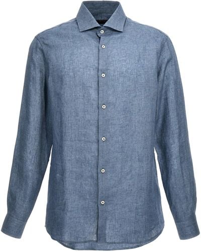 Moorer Linen Shirt Shirt, Blouse - Blue