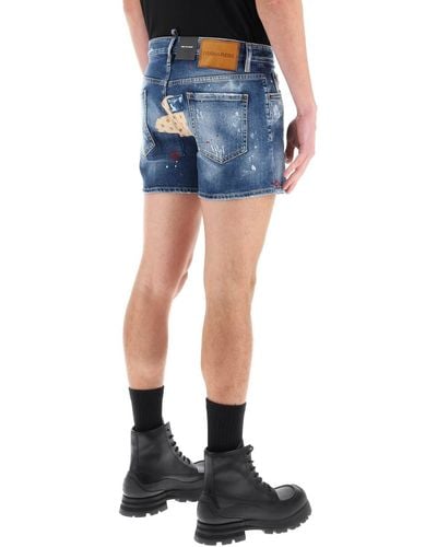 DSquared² Sexy 70's Shorts In Worn Out Booty Denim - Blue