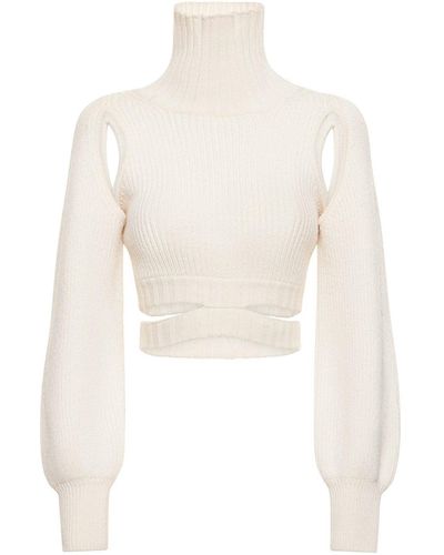 ANDREA ADAMO Ribbed Wool Blend Crop Sweater - White