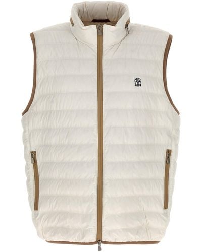 Brunello Cucinelli Padded Vest With Logo Embroidery Gilet Bianco