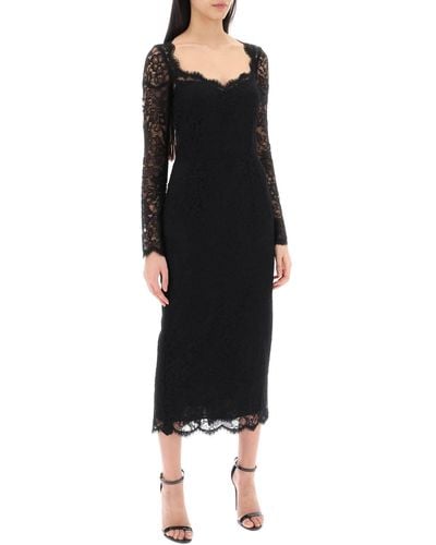 Dolce & Gabbana Midi Dress In Floral Chantilly Lace - Black