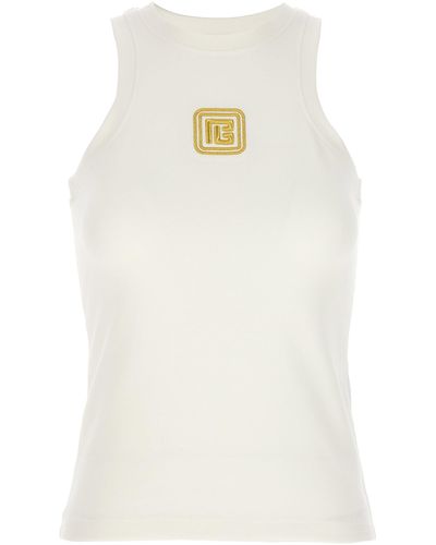 Balmain Logo Embroidery Tank Top Tops - White