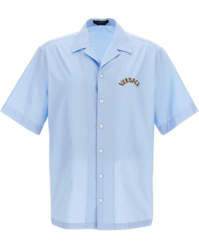 Versace Embroidered Logo Shirt Camicie Celeste - Blu