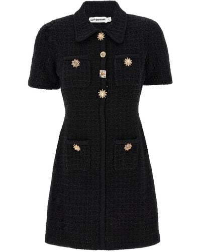 Self-Portrait Jewel Button Knit Mini Dresses - Black