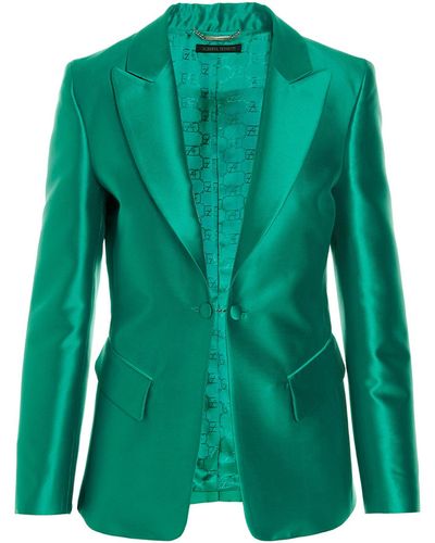 Alberta Ferretti Single Breast Satin Blazer Jacket - Green