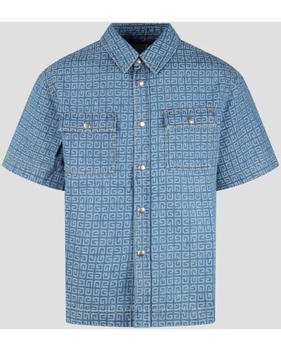 Givenchy Short Sleeve 4G Denim Shirt - Blue