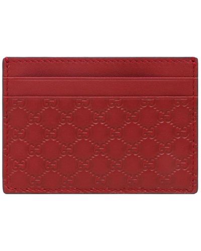 Gucci Red Leather Card Holder With Embossed GG Motif