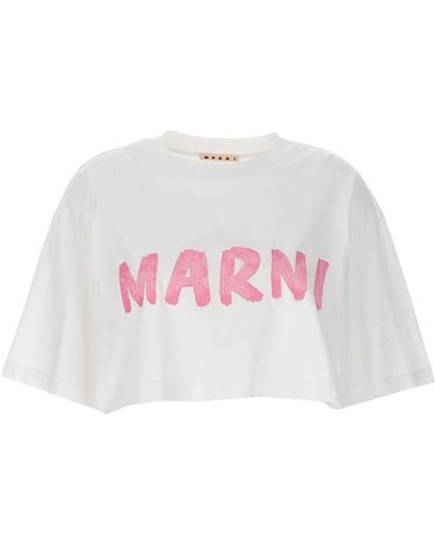 Marni Logo Print Crop T-Shirt - Pink