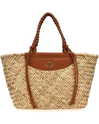 Twin Set Raffia Shopping Bag Tote Bag - Brown