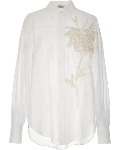 Brunello Cucinelli Floral Embroidery Shirt Camicie Bianco