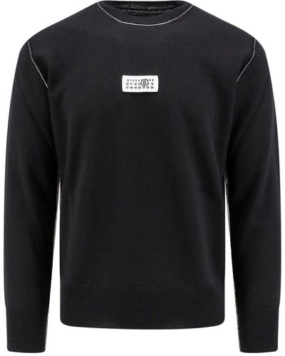 MM6 by Maison Martin Margiela Wool Blend Sweater With Numeric Signature Label - Black