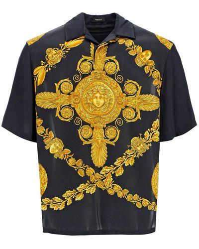 Versace Camicia Polo In Raso Maschera Baroque - Nero