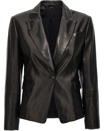 Brunello Cucinelli Nappa Leather Jacket With Jewellery - Black