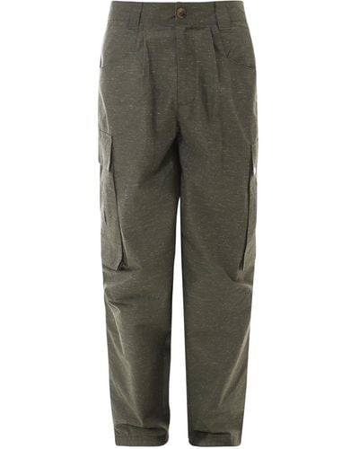 The Silted Company Cotton And Linen Trouser - Green