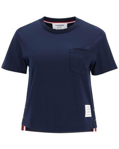 Thom Browne T Shirt Boxy Con Taschino - Blue