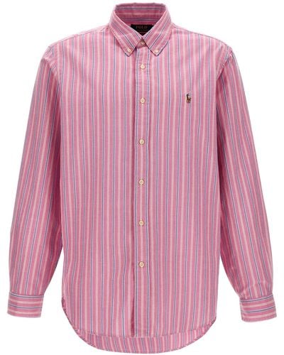 Polo Ralph Lauren Cotton Shirt With Striped Pattern And Logo - Pink