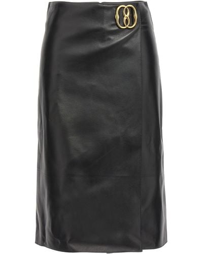 Bally Logo Leather Skirt Gonne Nero