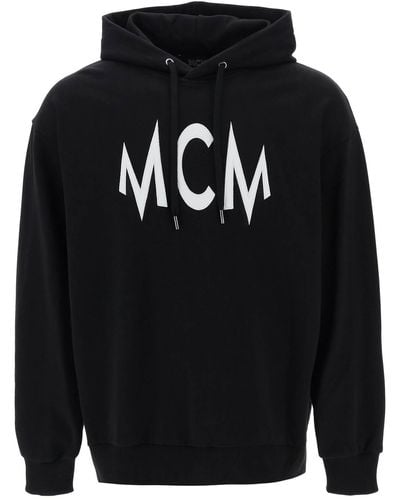 MCM Hoodie With Logo Patch And Back Floral Print - Blue
