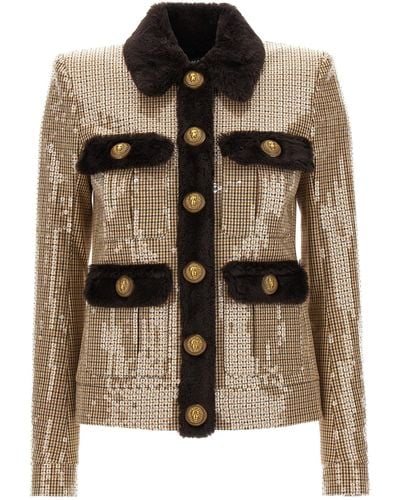 Balmain Faux Fur Sequin Jacket Giacche Multicolor - Marrone